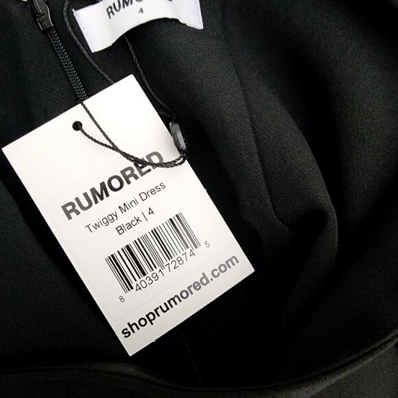 Rumored Twiggy Mini Dress Black Square Neck Stretch Knit Bodycon LBD NWT Size 4 - Picture 9 of 10